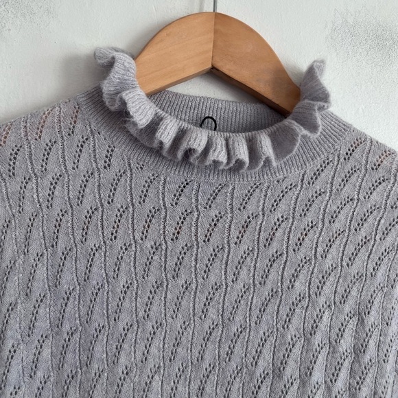 ZARA Blue Ruffle Wool and Alpaca Blend Cropped Sweater Medium - Picture 10 of 13